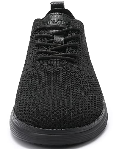 VILOCY Men's Casual Dress Sneakers Oxfords Business Shoes Lace Up Lightweight Comfortable Breathable Walking Knit Mesh Fashion Sneakers Tennis All Black,EU42.5 - Image 4