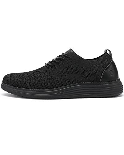 VILOCY Men's Casual Dress Sneakers Oxfords Business Shoes Lace Up Lightweight Comfortable Breathable Walking Knit Mesh Fashion Sneakers Tennis All Black,EU42.5 - Image 2