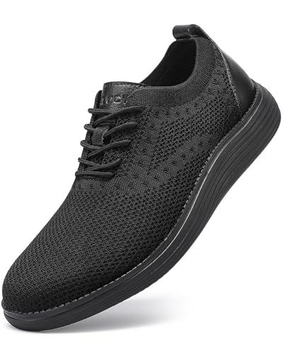 VILOCY Men's Casual Dress Sneakers Oxfords Business Shoes Lace Up Lightweight Comfortable Breathable Walking Knit Mesh Fashion Sneakers Tennis All Black,EU42.5 - Image 1