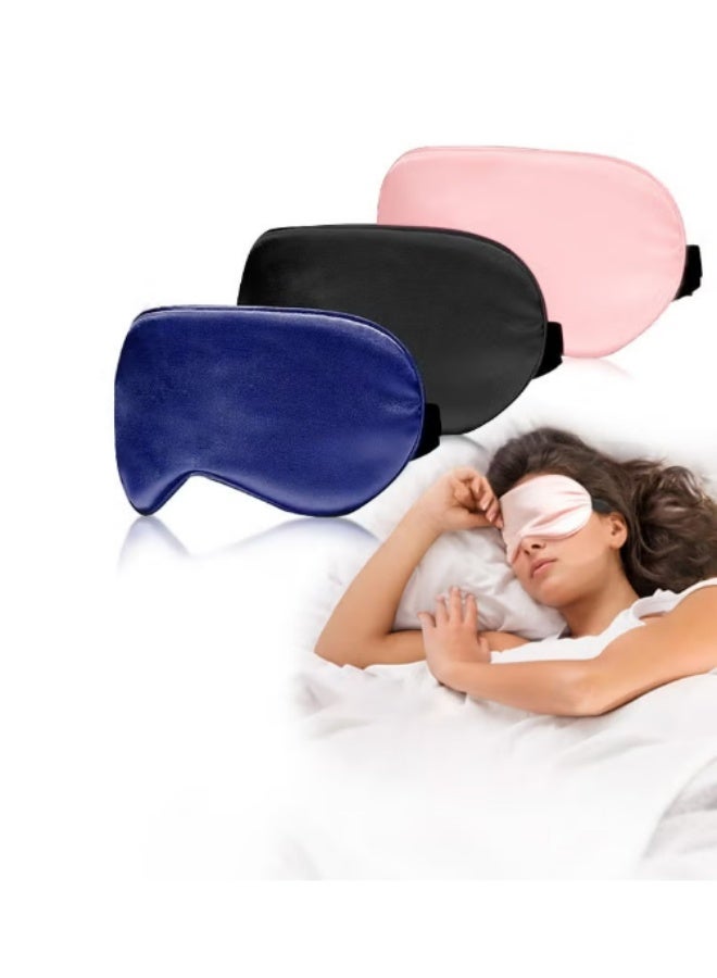 3 Pcs Silk Blackout Sleep Masks, Eye Mask for Sleeping with Adjustable And Elastic Straps( Black, Pink and Blue) - Image 1