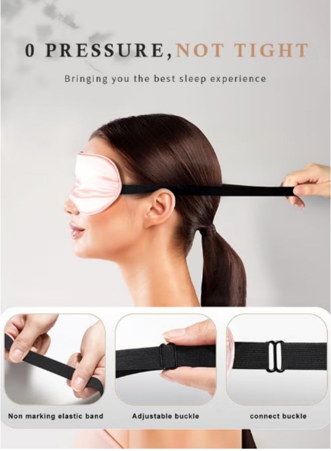 3 Pcs Silk Blackout Sleep Masks, Eye Mask for Sleeping with Adjustable And Elastic Straps( Black, Pink and Blue) - Image 3