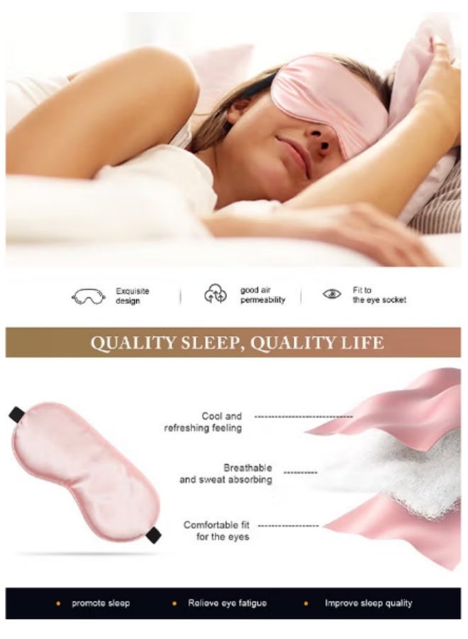 3 Pcs Silk Blackout Sleep Masks, Eye Mask for Sleeping with Adjustable And Elastic Straps( Black, Pink and Blue) - Image 4