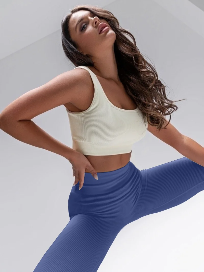 ميستريك Mystic Ribbed Leggings Seamless Compact High Waist Navy Blue Color