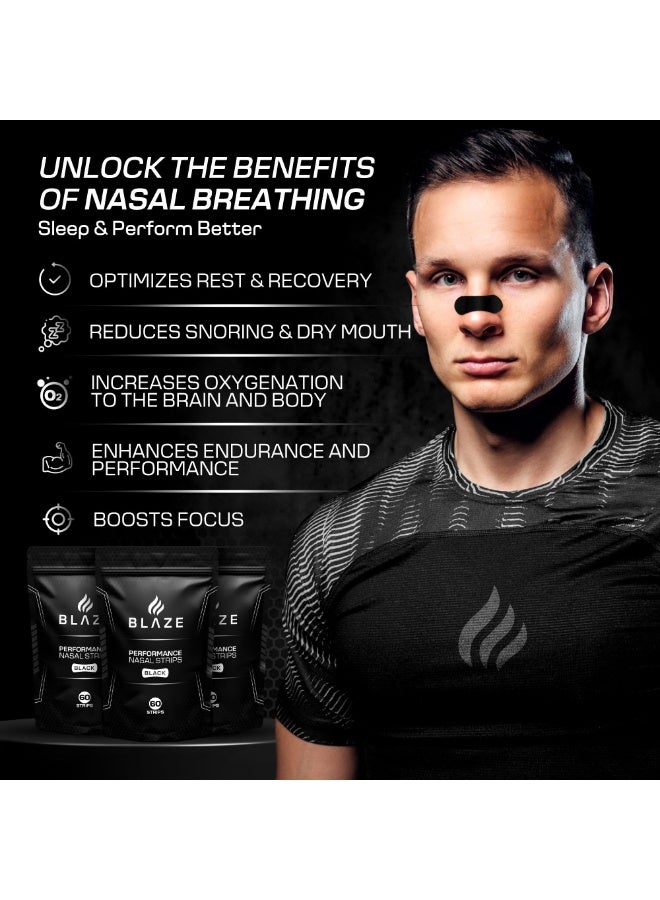 Performance Nose Strips for Breathing (30 Count) - Oil & Sweat Proof Adhesive - Athletic Nasal Strips for Snoring & Sleeping - Black, Wide, Universal Fi - Image 4
