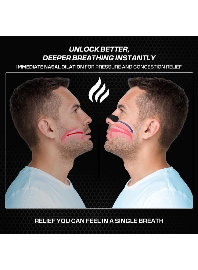 Performance Nose Strips for Breathing (30 Count) - Oil & Sweat Proof Adhesive - Athletic Nasal Strips for Snoring & Sleeping - Black, Wide, Universal Fi - Image 3