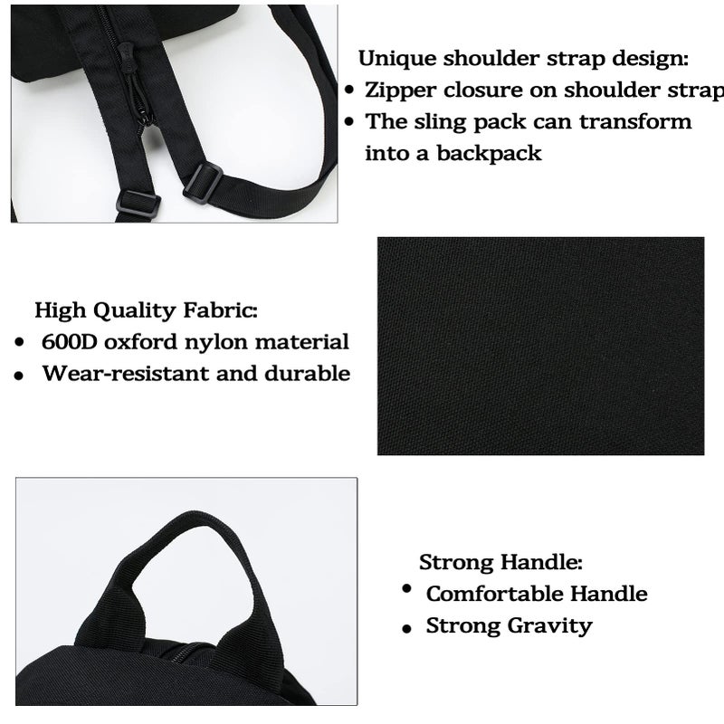 Valinov Mini Tactical Backpack, 6L Small Sling Backpacks Shoulder Bag For Running Travel Daypack with Carabiner For Men Women (Black) - Image 3