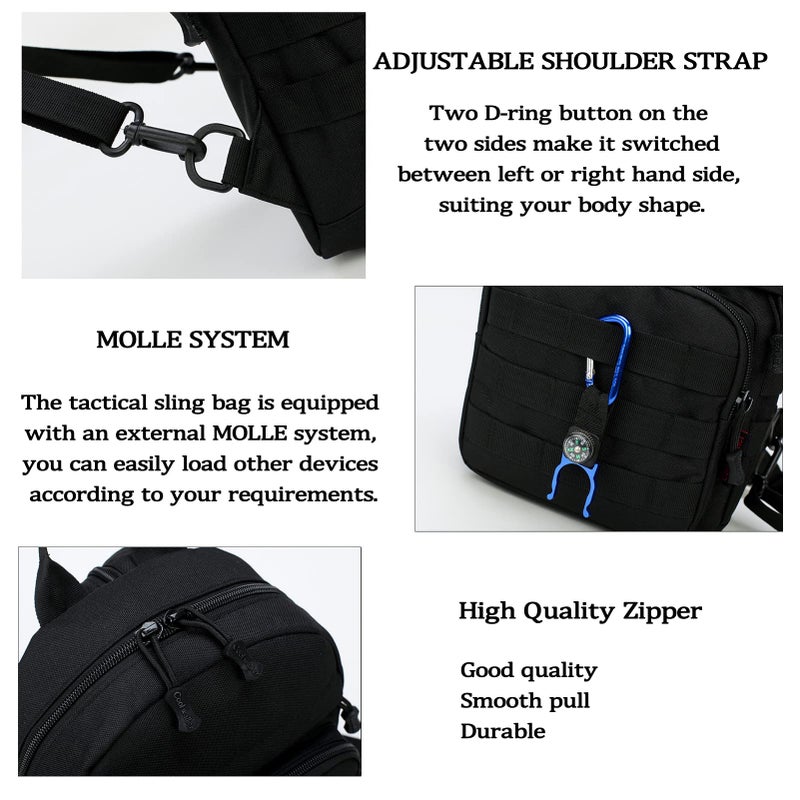 Valinov Mini Tactical Backpack, 6L Small Sling Backpacks Shoulder Bag For Running Travel Daypack with Carabiner For Men Women (Black) - Image 4