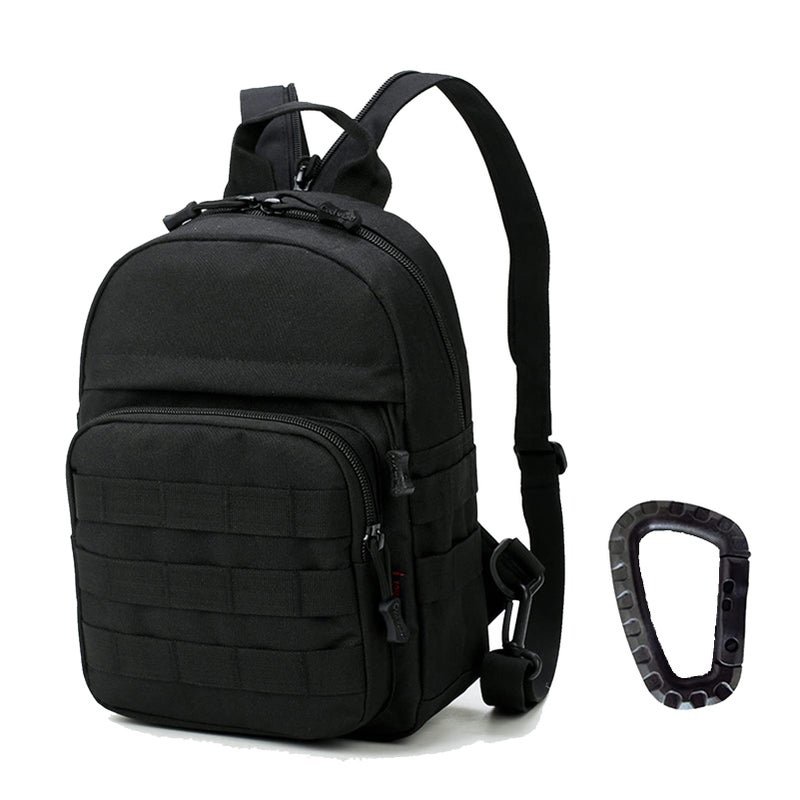 Valinov Mini Tactical Backpack, 6L Small Sling Backpacks Shoulder Bag For Running Travel Daypack with Carabiner For Men Women (Black) - Image 1