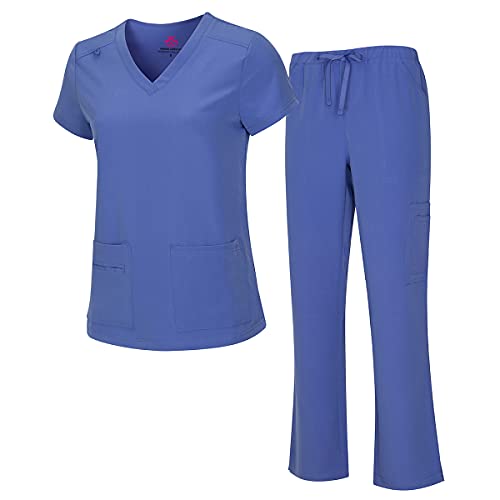 Natural Uniforms Women's Cool Stretch V-Neck Top and Cargo Pant Set (Ceil Blue, Large) - Image 1