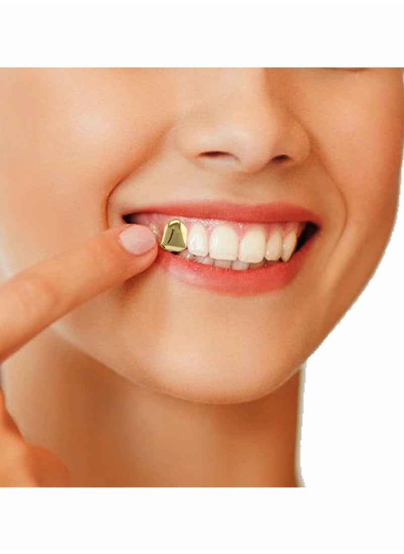 Generic - 14K Plated Gold Grillz Mouth Teeth, 4 Pieces Hip Hop Teeth Plain, Top Tooth Single Grill Cap for Teeth Mouth, Party Accessories Teeth Grills (Gold) - Image 1