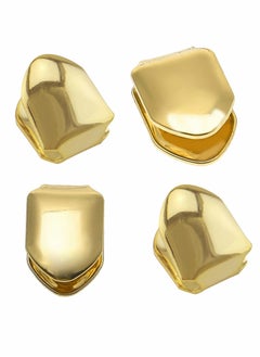 14K Plated Gold Grillz Mouth Teeth, 4 Pieces Hip Hop Teeth Plain, Top Tooth Single Grill Cap for Teeth Mouth, Party Accessories Teeth Grills (Gold)
