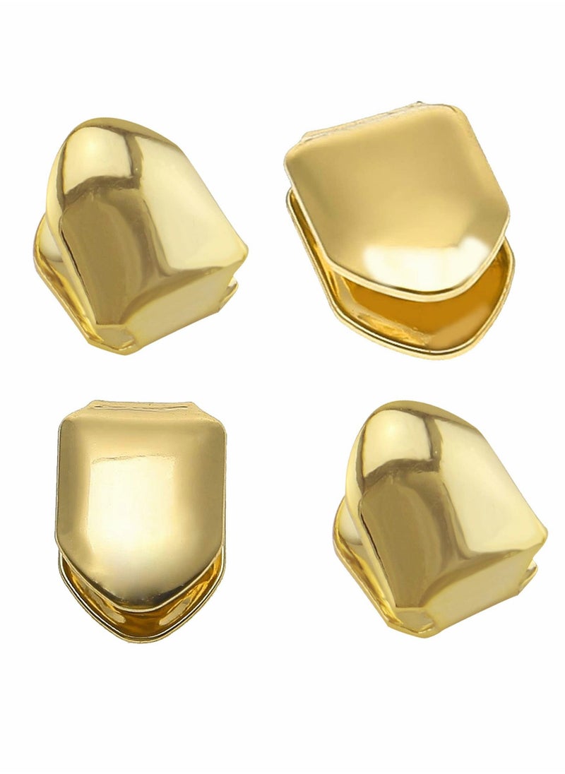 Generic - 14K Plated Gold Grillz Mouth Teeth, 4 Pieces Hip Hop Teeth Plain, Top Tooth Single Grill Cap for Teeth Mouth, Party Accessories Teeth Grills (Gold) - Image 1