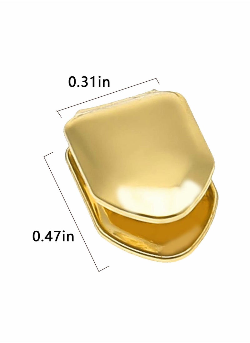 Generic - 14K Plated Gold Grillz Mouth Teeth, 4 Pieces Hip Hop Teeth Plain, Top Tooth Single Grill Cap for Teeth Mouth, Party Accessories Teeth Grills (Gold) - Image 1