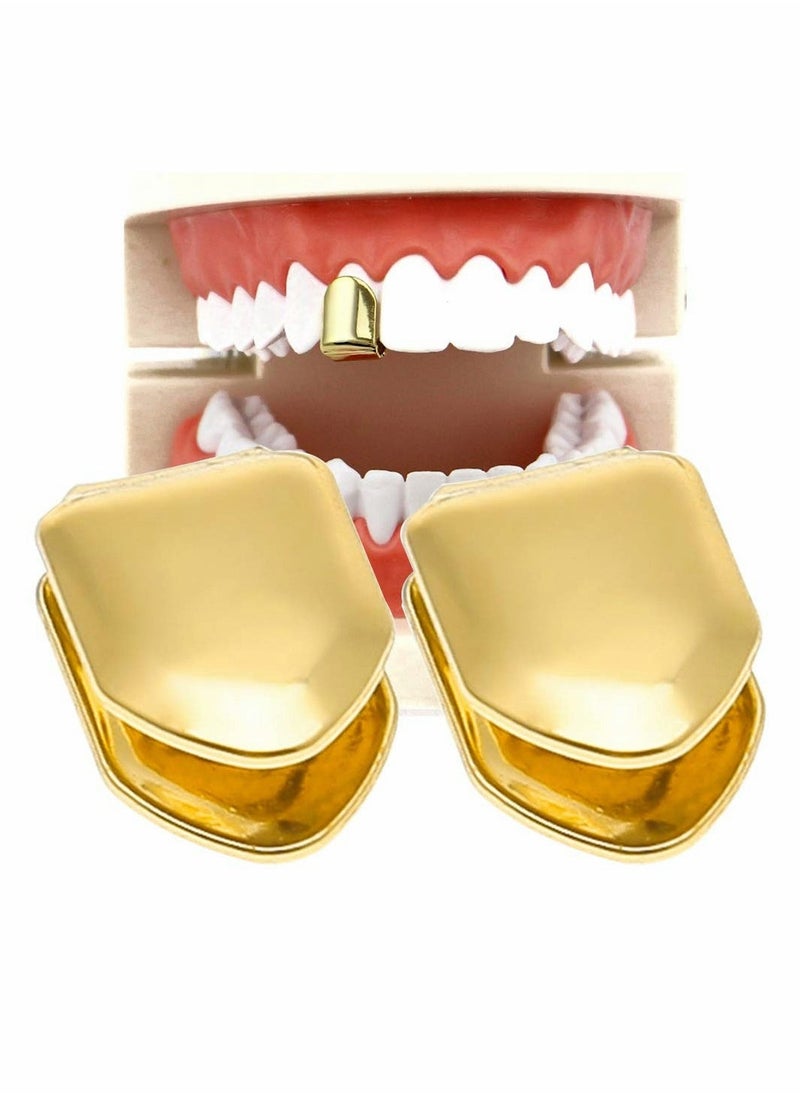 Generic - 14K Plated Gold Grillz Mouth Teeth, 4 Pieces Hip Hop Teeth Plain, Top Tooth Single Grill Cap for Teeth Mouth, Party Accessories Teeth Grills (Gold) - Image 1