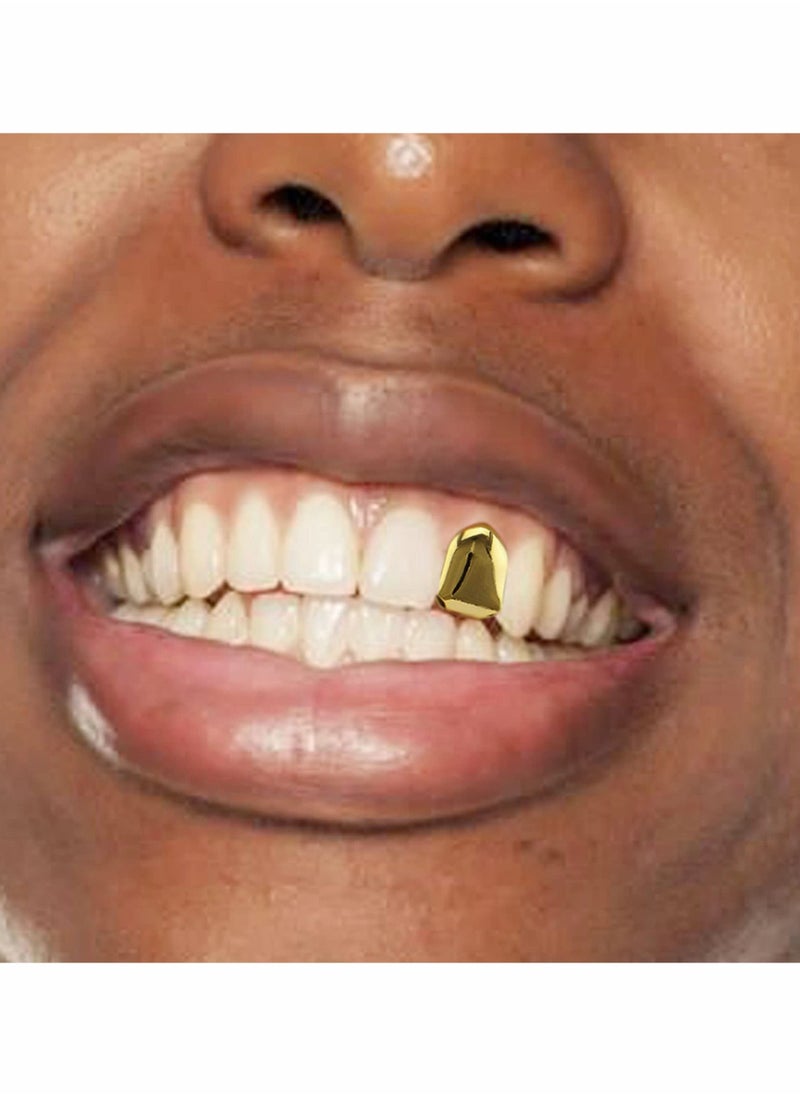 Generic - 14K Plated Gold Grillz Mouth Teeth, 4 Pieces Hip Hop Teeth Plain, Top Tooth Single Grill Cap for Teeth Mouth, Party Accessories Teeth Grills (Gold) - Image 1