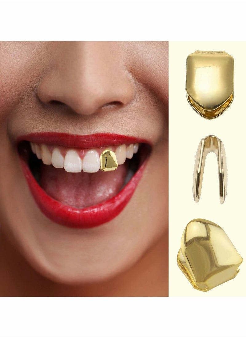 Generic - 14K Plated Gold Grillz Mouth Teeth, 4 Pieces Hip Hop Teeth Plain, Top Tooth Single Grill Cap for Teeth Mouth, Party Accessories Teeth Grills (Gold) - Image 1