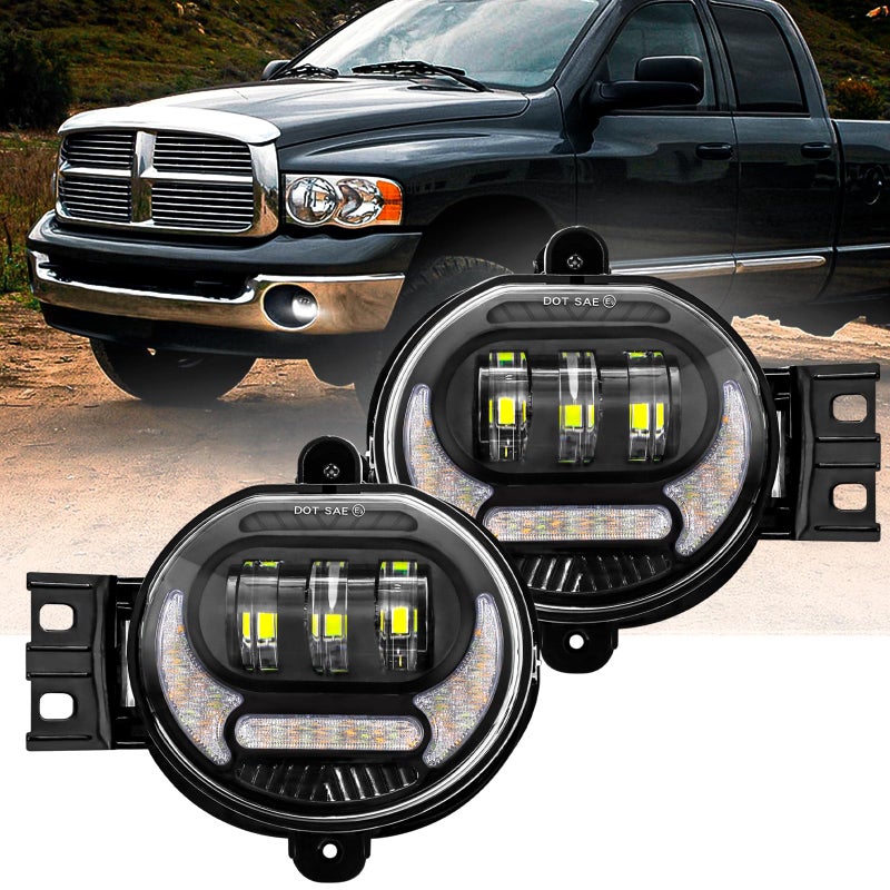 VI9000 Led Fog Lights Compatible with Dodge Ram 1500 2002-2008 Dodge Ram 2500/3500 2003-2009 Durango Truck 2005 2006 with DRL & Turn Signal, DOT Approved Bumper Driving Fog Lamps Replacement â€“ Pair Black - Image 1
