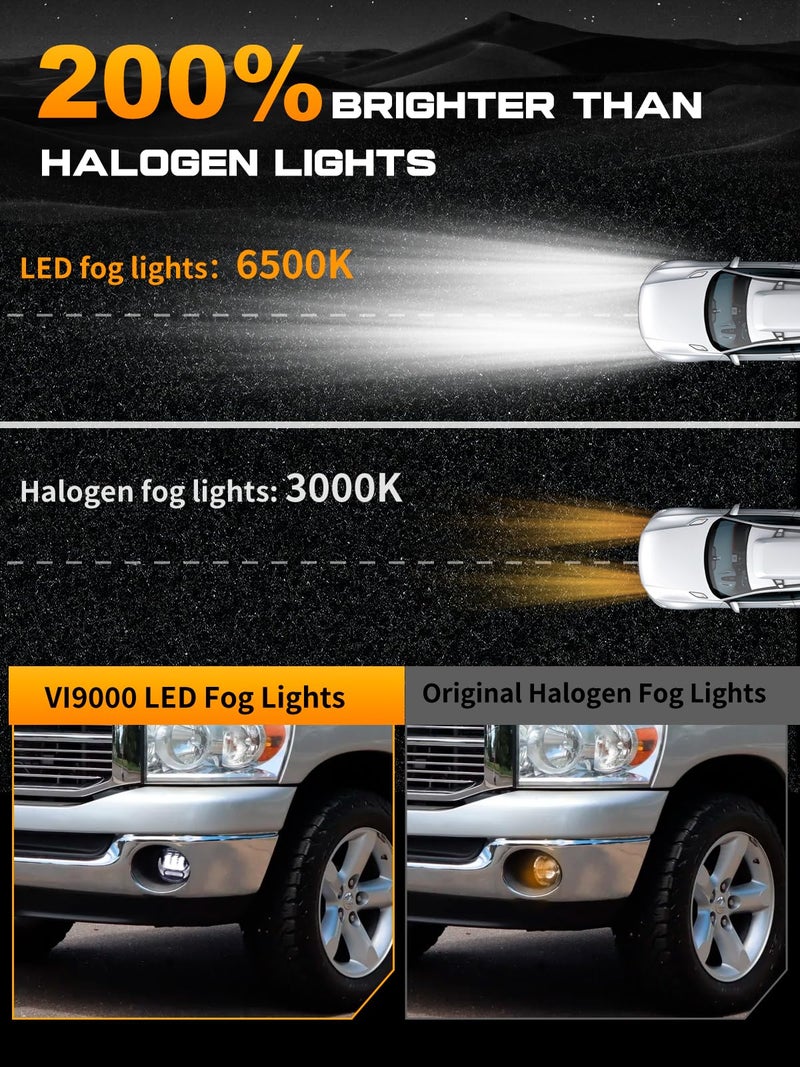VI9000 Led Fog Lights Compatible with Dodge Ram 1500 2002-2008 Dodge Ram 2500/3500 2003-2009 Durango Truck 2005 2006 with DRL & Turn Signal, DOT Approved Bumper Driving Fog Lamps Replacement â€“ Pair Black - Image 3