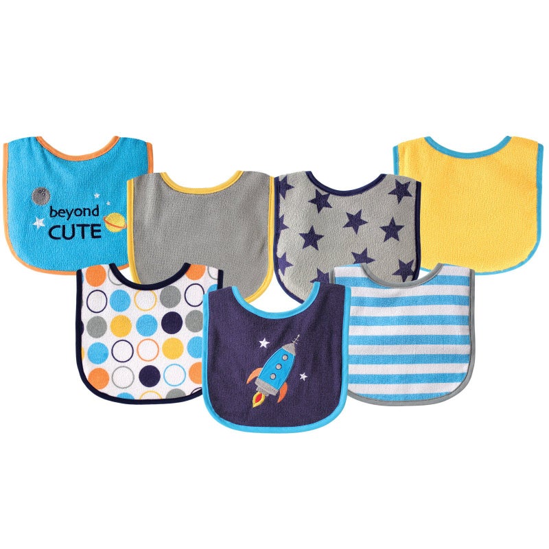 Luvable Friends Unisex Baby Cotton Terry Drooler Bibs with PEVA Back, Blue Rocket, One Size - Image 2
