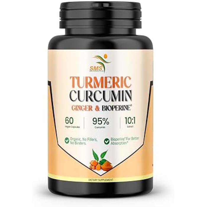 SMSHEALTHPRODUCTS.com Turmeric Curcumin with Ginger, BioPerine Black Pepper, 95% Curcuminoids, Natural Joint & Healthly Inflammatory Support, Antioxidant Tumeric Supplement, 60 Veggie Capsules, Made in USA, by SMS - Image 1