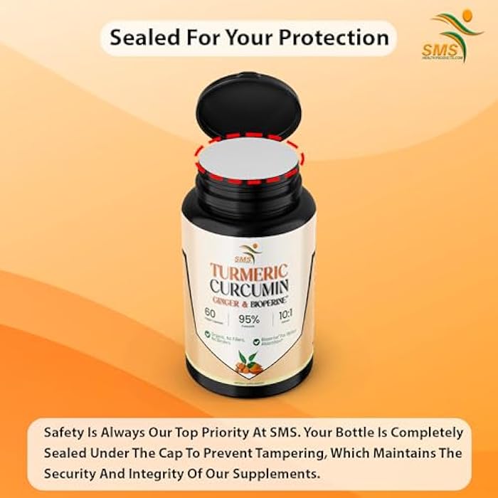 SMSHEALTHPRODUCTS.com Turmeric Curcumin with Ginger, BioPerine Black Pepper, 95% Curcuminoids, Natural Joint & Healthly Inflammatory Support, Antioxidant Tumeric Supplement, 60 Veggie Capsules, Made in USA, by SMS - Image 5