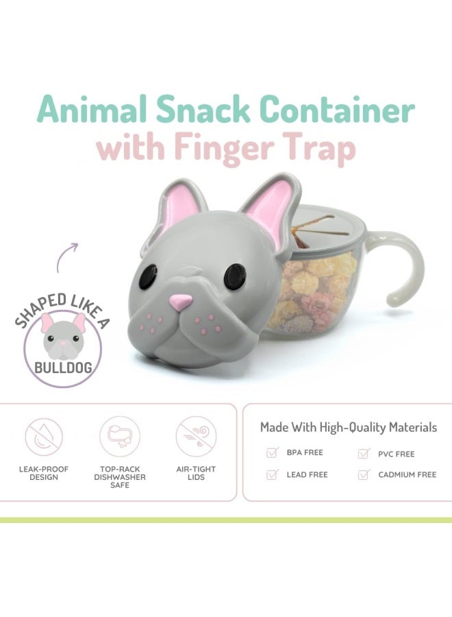 melii Snack Container for Kids - Bulldog Design Mess Free, Adaptable, and Easy to Hold with Removable Finger Trap - Perfect for Independent Snacking, Travel - BPA Free and Dishwasher Safe - Grey - Image 3