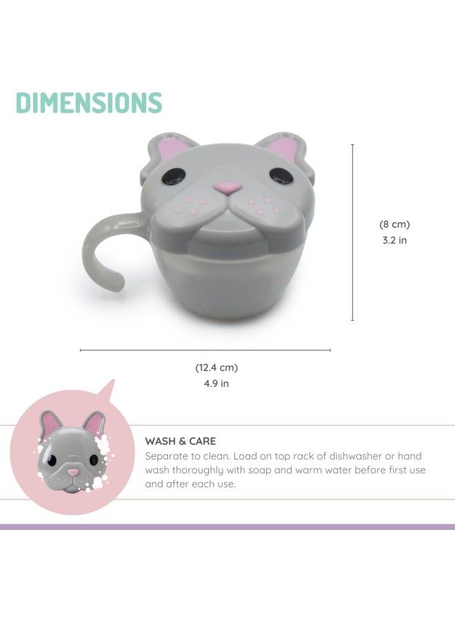 melii Snack Container for Kids - Bulldog Design Mess Free, Adaptable, and Easy to Hold with Removable Finger Trap - Perfect for Independent Snacking, Travel - BPA Free and Dishwasher Safe - Grey - Image 2