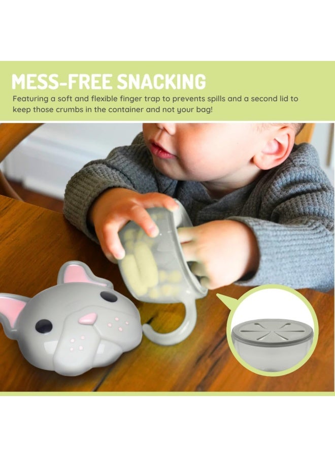 melii Snack Container for Kids - Bulldog Design Mess Free, Adaptable, and Easy to Hold with Removable Finger Trap - Perfect for Independent Snacking, Travel - BPA Free and Dishwasher Safe - Grey - Image 4