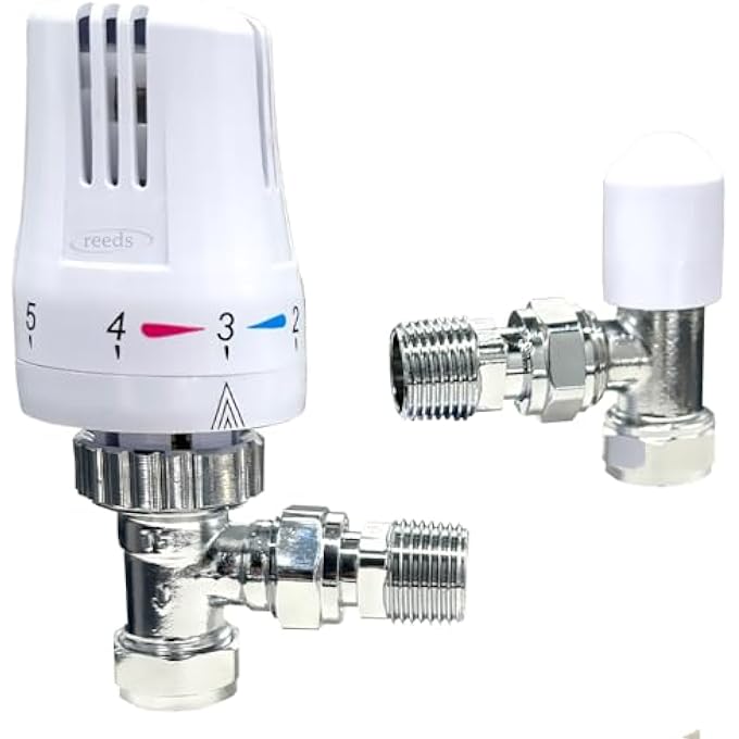 THERMOSTATIC RADIATOR VALVE TRV WITH LOCKSHIELD WHITE CHROME 15MM X 1/2 INCH - Image 1