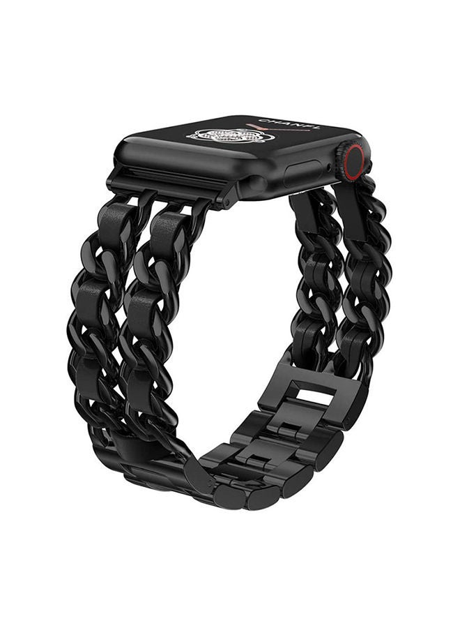 NIBEMINENT Metal Leather Bracelet for Apple Watch 38/40/41mm Black - Image 2