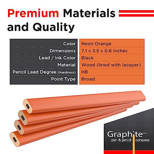 GRAPHITE Hard Lead Carpenter Pencils Bulk - (1) Pack of 12 Pieces Lumber Wooden Pencil #2 (HB) - Neon Orange - Image 2