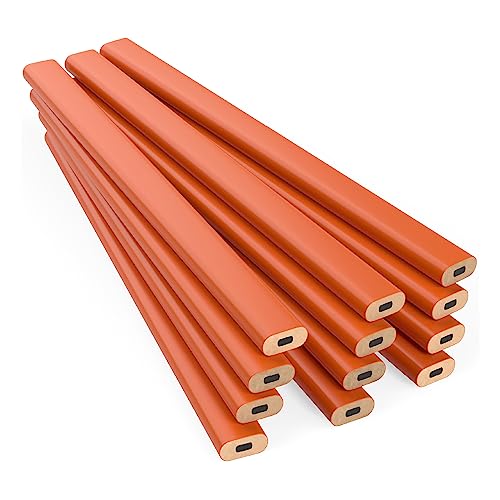 GRAPHITE Hard Lead Carpenter Pencils Bulk - (1) Pack of 12 Pieces Lumber Wooden Pencil #2 (HB) - Neon Orange - Image 1
