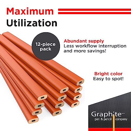 GRAPHITE Hard Lead Carpenter Pencils Bulk - (1) Pack of 12 Pieces Lumber Wooden Pencil #2 (HB) - Neon Orange - Image 3