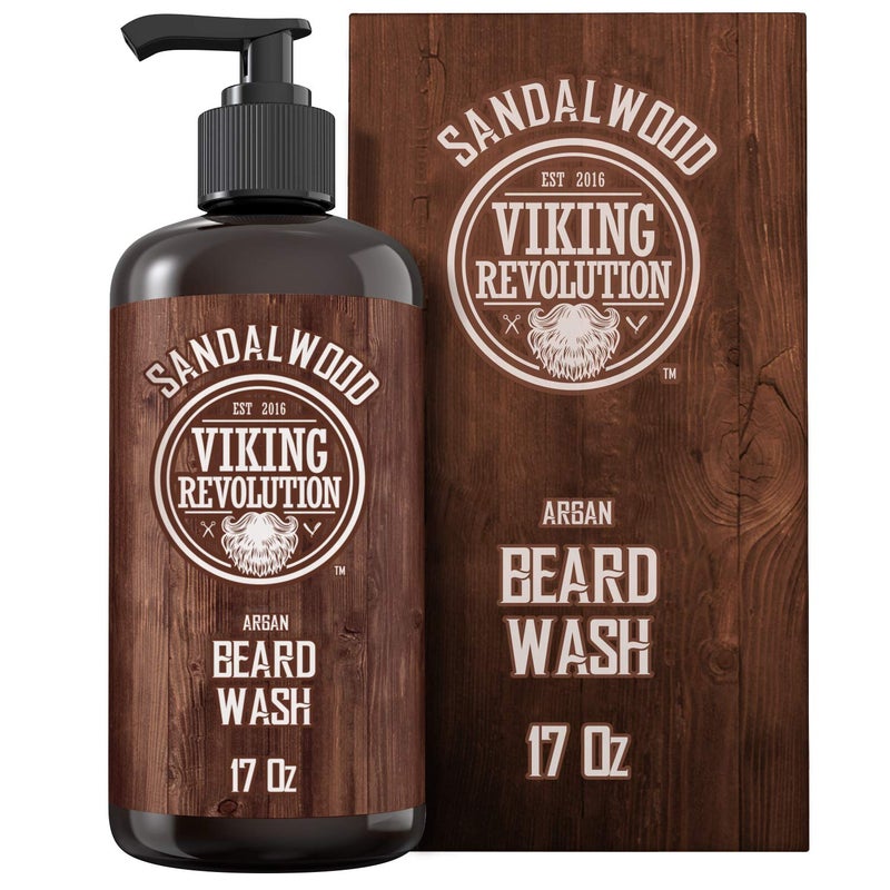 Viking Revolution Beard Wash Shampoo w/Argan & Jojoba Oils - Softens & Strengthens - Sandalwood Scent - 17 oz Shampoo - Image 1