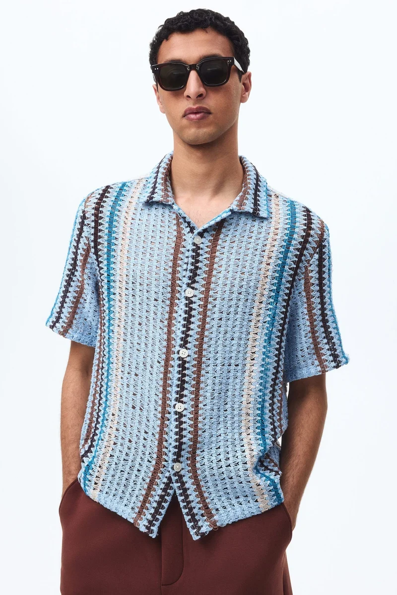 H&M Regular Fit Textured-knit resort shirt