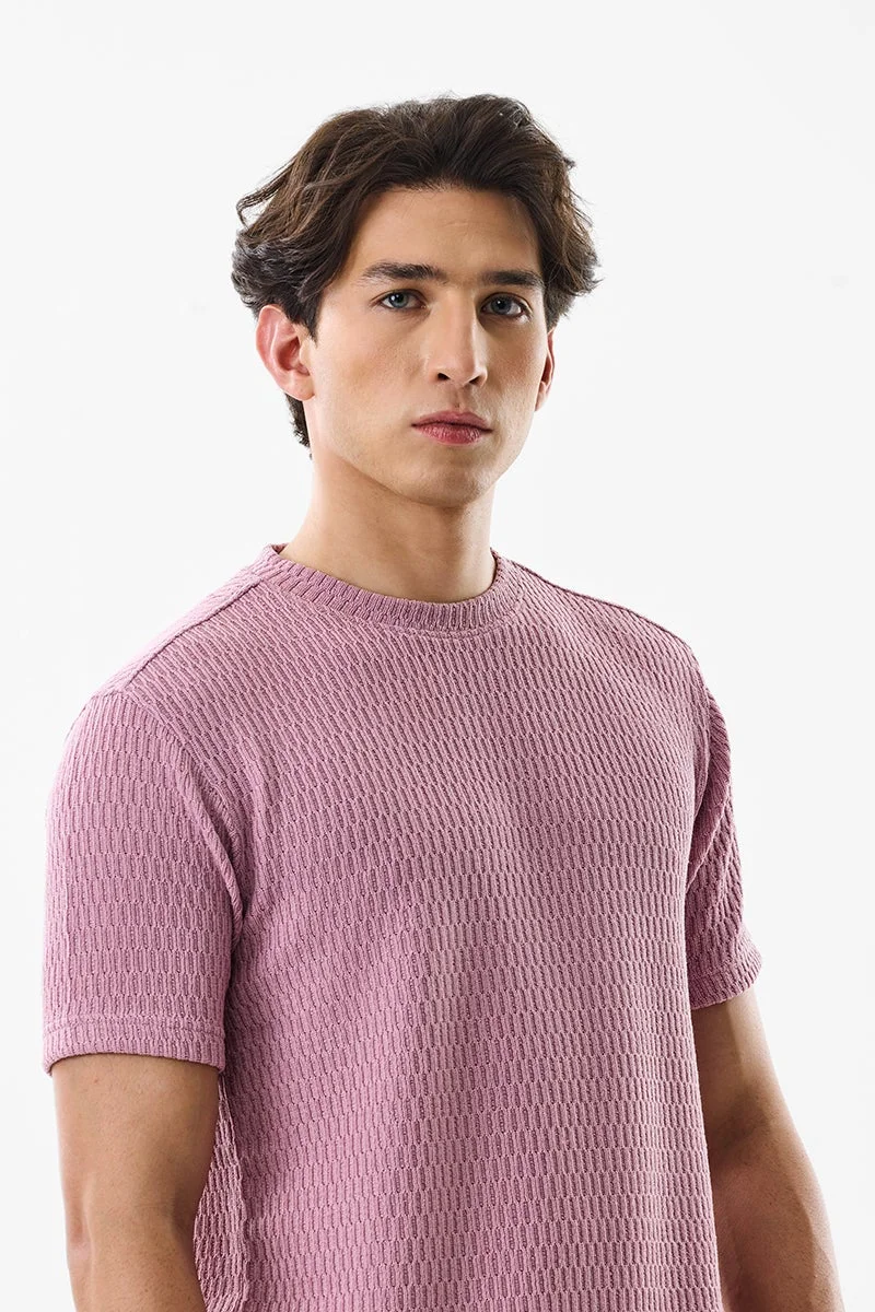 سنيتش Pastel Pink Textured Short Sleeve Slim Fit T-Shirt