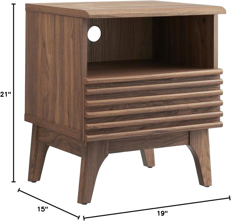 Modway Modway Render MidCentury Modern OneDrawer Nightstand Walnut  - Image 3