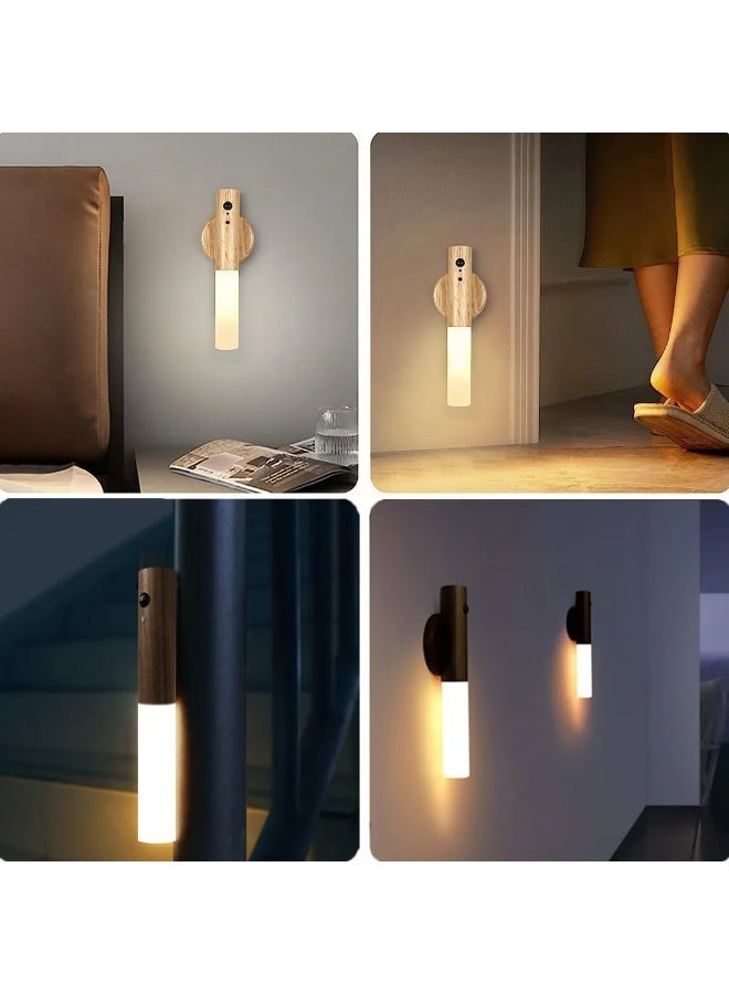 Smart Motion Sensor LED Night Light Rechargeable Magnetic Wall-Mounted Wooden Style with USB Cable - Image 5