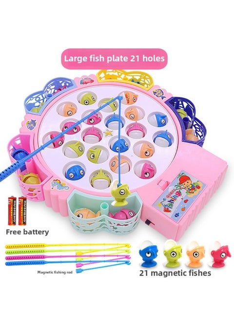 Children's Educational Concentration Training Family Board Games Parent-child Interactive Table Games Kindergarten Fishing Toys-Color:Pink [large Fish Plate] Comes With 21 Magnetic Fish + Music Can Be Turned Off-Specification:[regular Version] Free Ordinary Battery