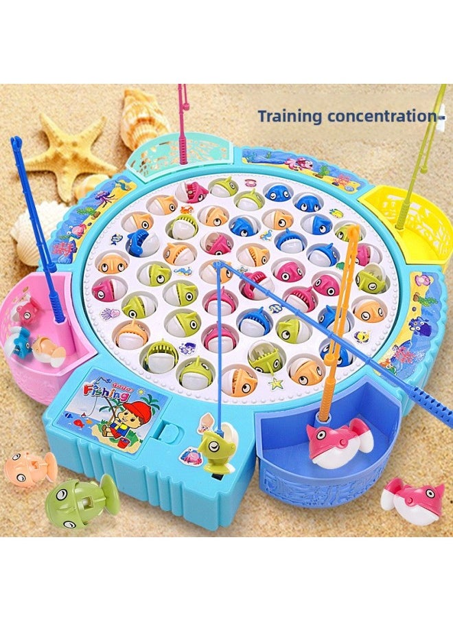 null - Children's Educational Concentration Training Family Board Games Parent-child Interactive Table Games Kindergarten Fishing Toys-Color:Pink [large Fish Plate] Comes With 21 Magnetic Fish + Music Can Be Turned Off-Specification:[regular Version] Free Ordinary Battery - Image 1
