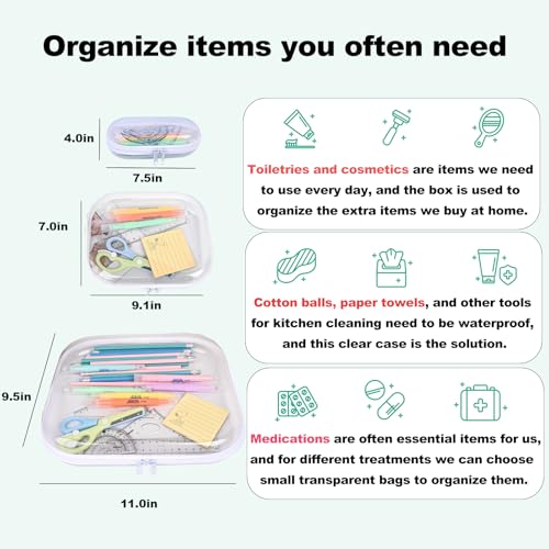 honitty Clear Hard Shell Zipper Case,3PCS Transparent Clear Zipper Pouches,Hard Side Plastic Case Set,Portable Travel Storage Organizer Bins - Image 2