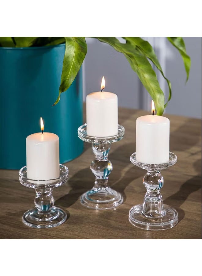 هاي هونور حاملات شموع زجاجية، 3 قطع شمعدانات كريستالية شفافة بتصميم أنيق لشمعة مستدقة عمودية وشمعة شاي خفيفة، ديكور منزلي لغرفة المعيشة في غرفة المعيشة - شفاف - Image 2