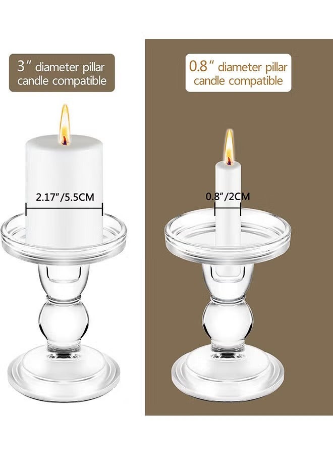 هاي هونور حاملات شموع زجاجية، 3 قطع شمعدانات كريستالية شفافة بتصميم أنيق لشمعة مستدقة عمودية وشمعة شاي خفيفة، ديكور منزلي لغرفة المعيشة في غرفة المعيشة - شفاف - Image 4
