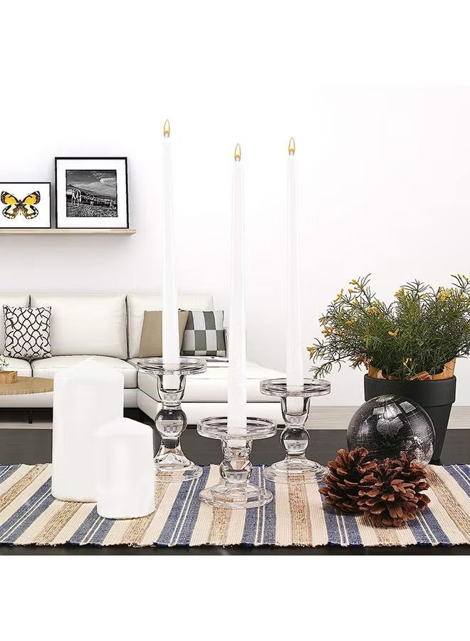 هاي هونور حاملات شموع زجاجية، 3 قطع شمعدانات كريستالية شفافة بتصميم أنيق لشمعة مستدقة عمودية وشمعة شاي خفيفة، ديكور منزلي لغرفة المعيشة في غرفة المعيشة - شفاف - Image 3