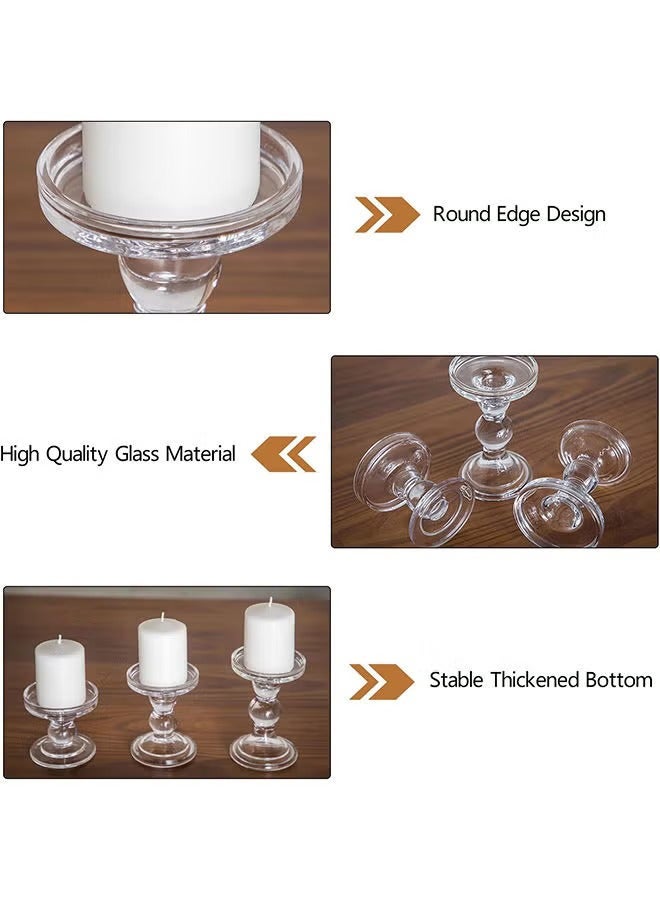 هاي هونور حاملات شموع زجاجية، 3 قطع شمعدانات كريستالية شفافة بتصميم أنيق لشمعة مستدقة عمودية وشمعة شاي خفيفة، ديكور منزلي لغرفة المعيشة في غرفة المعيشة - شفاف - Image 5