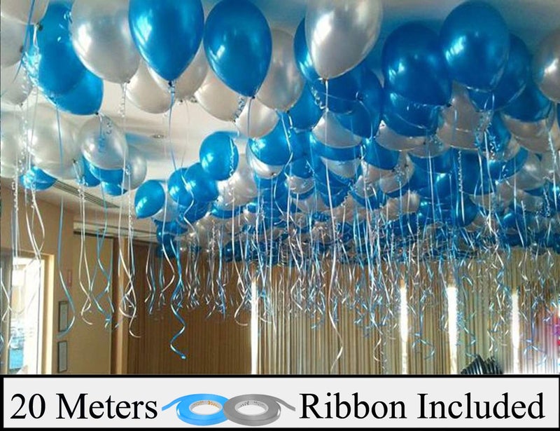 AMFIN® 10 Inch Blue & Silver Metallic Balloons with Matching Ribbon for Decoration,Balloon for Birthday (Pack of 50) - Image 5
