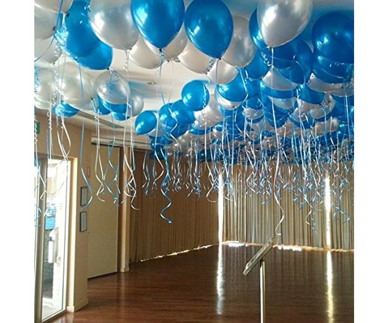 AMFIN® 10 Inch Blue & Silver Metallic Balloons with Matching Ribbon for Decoration,Balloon for Birthday (Pack of 50) - Image 2