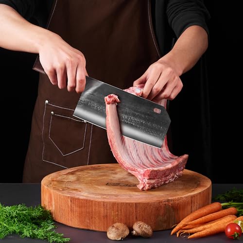 ENOKING Cleaver Knife Serbian Chef Knife Hand Forged Meat Cleaver German High Carbon Stainless Steel Chopping Butcher Knife Kitchen Knives with Full Tang Handle for Home and Restaurant, Ultra Sharp - Image 2