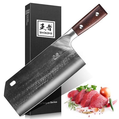ENOKING Cleaver Knife Serbian Chef Knife Hand Forged Meat Cleaver German High Carbon Stainless Steel Chopping Butcher Knife Kitchen Knives with Full Tang Handle for Home and Restaurant, Ultra Sharp - Image 1