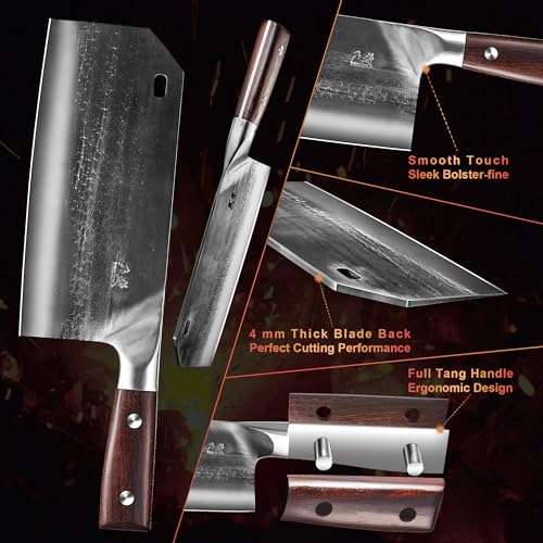 ENOKING Cleaver Knife Serbian Chef Knife Hand Forged Meat Cleaver German High Carbon Stainless Steel Chopping Butcher Knife Kitchen Knives with Full Tang Handle for Home and Restaurant, Ultra Sharp - Image 5